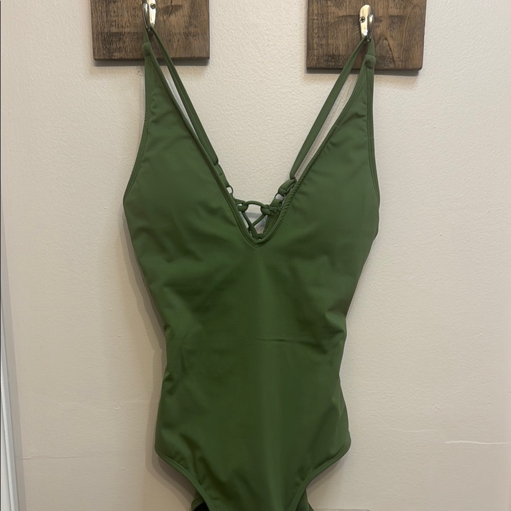 TA3 plungey Green One-Piece Swimsuit